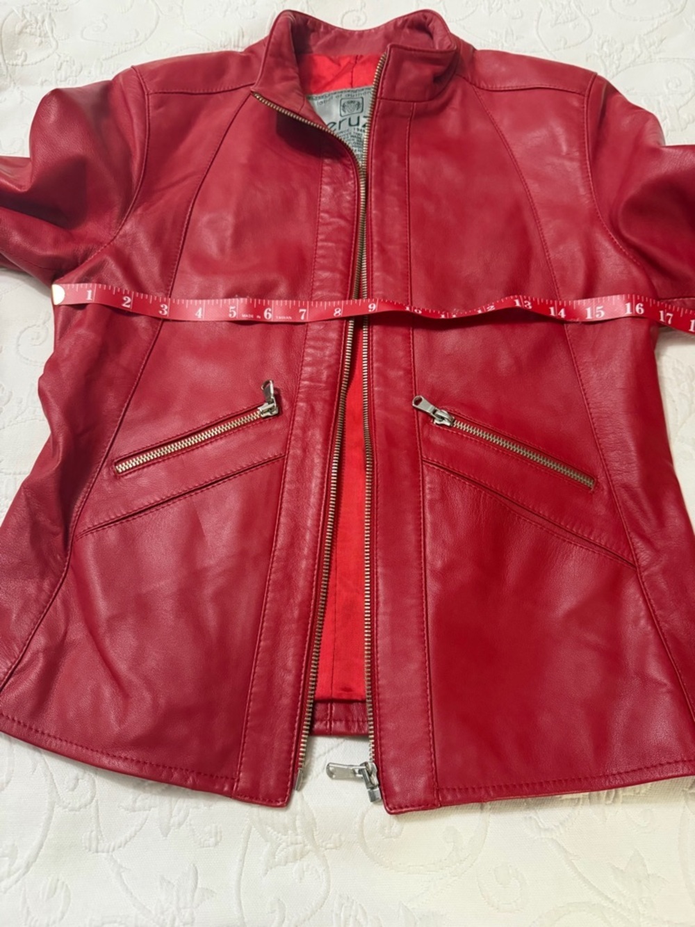Women’s Red Leather Zip-Front Jacket - Picture 4 of 8